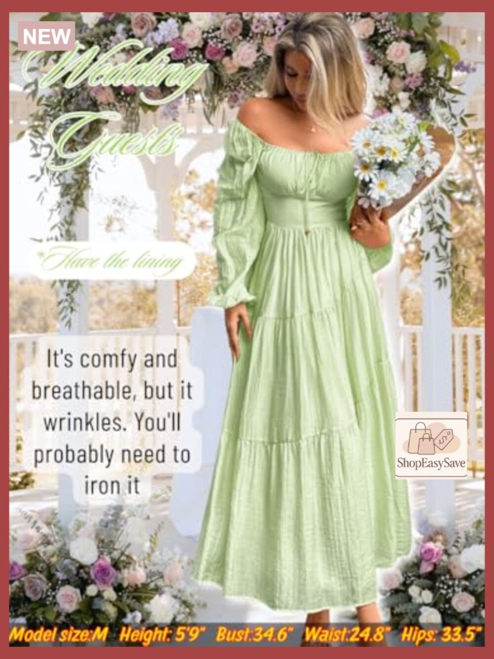 Tiered Maxi Dress Off Shoulder Smocked Flowy Boho Cottagecore Long Sleeve - Picture 6 of 7